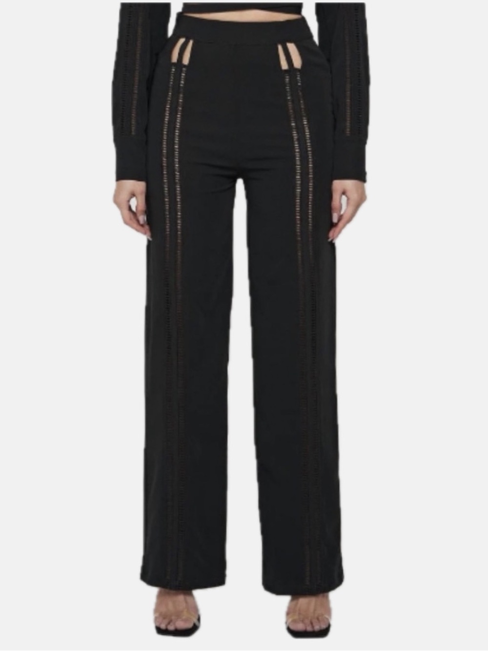 NWT Manière De Voir Ladder Detail High Waisted Wide Leg Trousers US 12 Chic Edgy